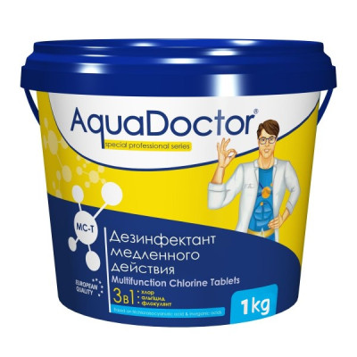 AquaDoctor MC-T 1 кг. (таблетки по 200 гр.), комбинированный медленно-растворимый препарат на основе активного хлора 